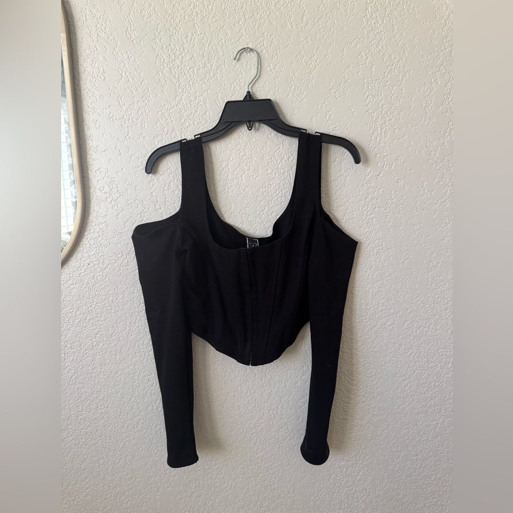 Windsor Corset Black Crop Top with Cold Shoulder